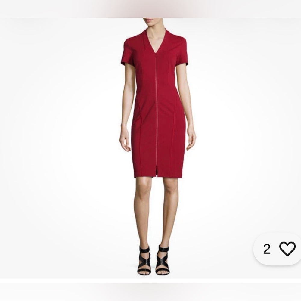 $498.00 Lafayette 148 New York Zip-Front Short-Sleeve Sheath Dress Sz14 plus